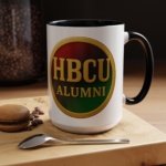 HBCU Alumni Accent Coffee Mug — Black Interior & Handle, Pan-African Color Crest (11oz or 15oz)